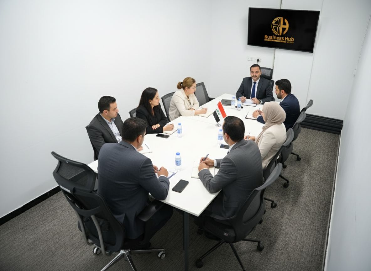 A team meeting around the boardroom table at Business Hub